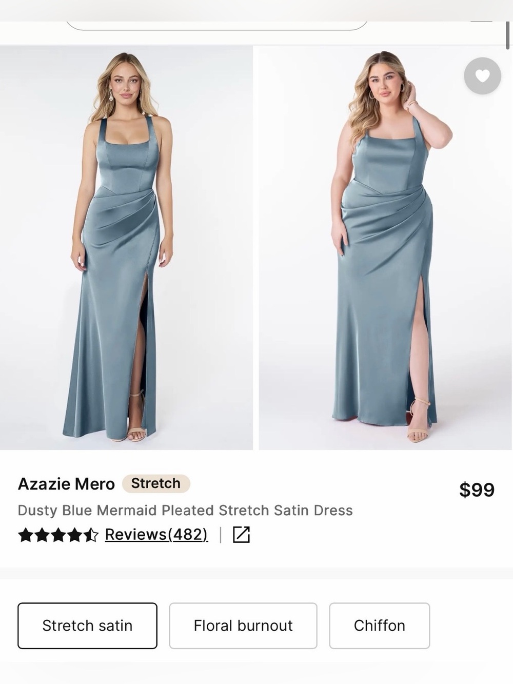 Azazie Bridesmaid Dress - Mero - Dusty Blue - Satin - (custom sized)